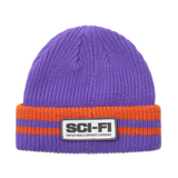 Sci-Fi Fantasy Reflective Patch Striped Beanie Purple/Orange